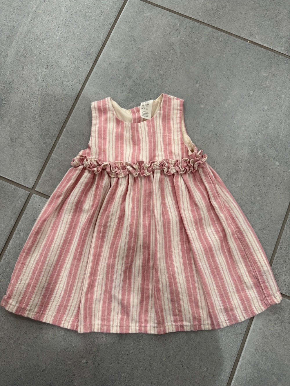 H&M Pink and Cream Striped Ruffle Waist Dress